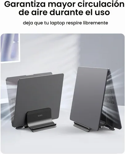 Vista 5 de Soporte vertical para laptop SODI para escritorio compatible con MacBook Air, soporte para MacBook Pro vertical de aluminio hasta 17 pulgadas Negro