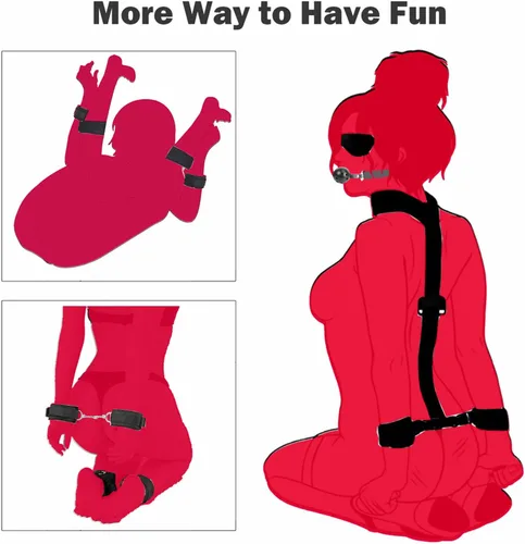 Vista 2 de Juego de 5 juguetes sexuales BDSM Bondage, esposas peludas, juego de puños de mano para adultos adultos para dormitorio, kit de sujeción de cama
