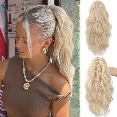 Vista 35 de FREEMEIGE Extensión de Cola de Caballo Negra con Cordón Extensión de Cola de Caballo Larga y Ondulada para Mujeres Extensión de Cabello de Cola de 1b