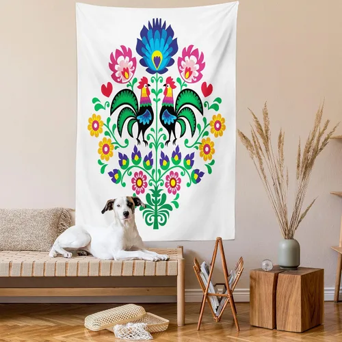 Vista 2 de Lunarable Tapiz Gallus, patrón pulido con gallos para jardín, feliz moda, celebración, primavera, eslava, Polonia, decoración para colgar