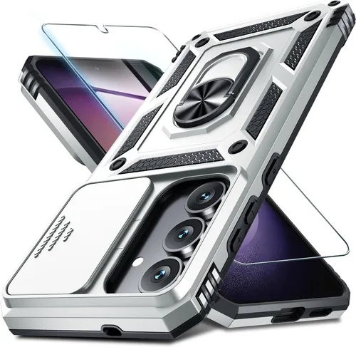 Vista 45 de Janmitta Compatible con Samsung Galaxy S24 FE Funda con Cubierta Deslizante Integrada para Lente de Cámara+Protector de Pantalla+Soporte de Anillo