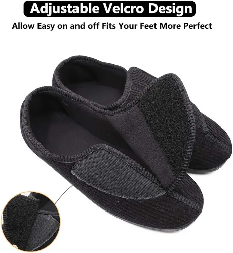 Vista 2 de Pantuflas diabéticas para hombre, extra anchas, espuma viscoelástica, cómodas, con cierre ajustable para pies hinchados, edema, artritis, ancianos