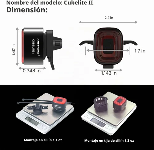 Vista 7 de CUBELITE II Luz inteligente para bicicleta, detección automática de luz ambiental, luz trasera con detección de freno, recargable por USB, súper