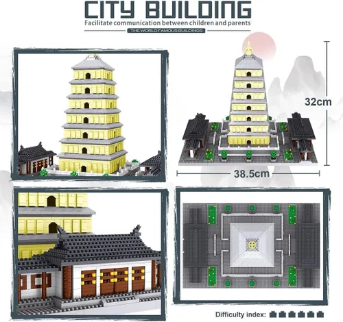 Vista 6 de JOMIOD Chinese Architecture - Juego de bloques de construcción de 4925 piezas de bloques de construcción de pagoda de ganso salvaje, arquitectura