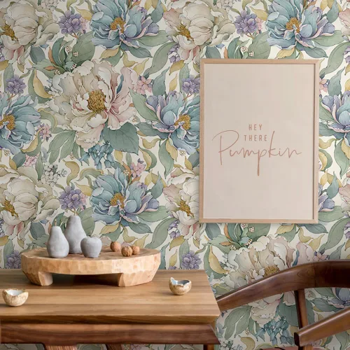 Vista 3 de MuralPeel Dreamy Peonies Floral Vintage Roses Beige/Oliva Papel Tapiz Despegar y Pegar Autoadhesivo Removible Fácil de Despegar Papel de Contacto