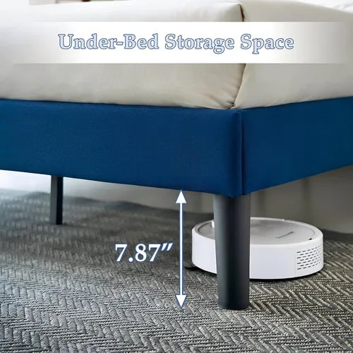 Vista 7 de VECELO Base de cama tamaño matrimonial, cabecera tapizada ajustable con botones, marco de cama resistente con soporte de listones de madera,