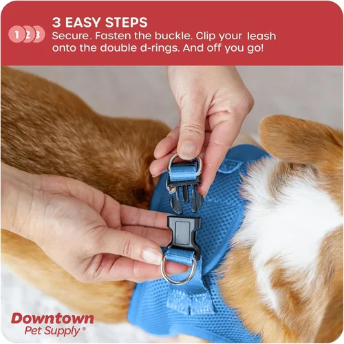 Vista 101 de Downtown Pet Supply Arnés para perro Step-in – Sin tirones, malla acolchada ajustable con ribete reflectante, correa de hebilla segura – Arnés