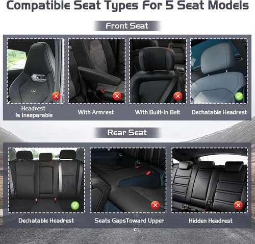 Vista 8 de Fundas de Asiento de Coche para Nissan Murano 2003-2026, Funda de Asiento Completa de Piel Nappa Impermeable, Protector de Asiento Automotriz Gris