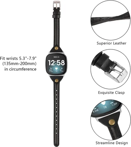 Vista 2 de Minyee Compatible con Fitbit Versa 4/Versa 3/Sense 2/Sense Band para mujer, correa de cuero delgada y fina, pulsera para reloj inteligente Fitbit
