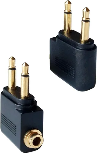 Vista 2 de Posdou Adaptador doble de auriculares de avión macho a 0.138 in hembra chapado en oro (paquete de 2)