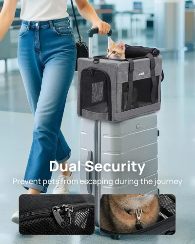 Vista 4 de Transportador de gatos aprobado por aerolíneas, transportador de mascotas de lado suave, transportador portátil para perros con estructura estable