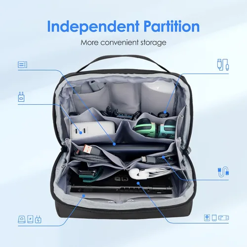 Vista 6 de LENTION Premium - Bolsa organizadora de artículos electrónicos impermeable con asa Large Multi-Compartment Carry Case Fits Tablet, Chargers