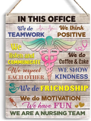 Vista 10 de Dear My Team - Arte de regalo de enfermera, arte de pared para personal médico, letrero colgante de madera inspirador para oficina, 10 x 8 pulgadas
