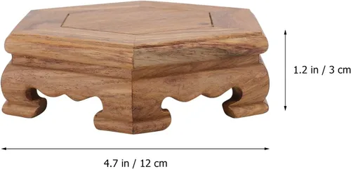 Vista 5 de DECHOUS Soporte de exhibición de taburete de madera, soporte hexagonal para plantas de madera, pequeño soporte rústico para flores, pedestal