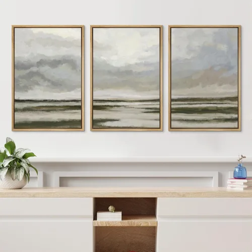 Vista 204 de wall26 Lienzo enmarcado para pared, juego de arte de acuarela pastel, paisaje rural, ilustraciones con formas abstractas, arte moderno, decorativo