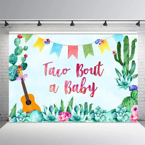 Vista 3 de Fondo de fiesta de taco de 7 x 5 pies, para fiesta de bebé, para el cinco de mayo, niño mexicano, baby shower, fotografía, cactus, decoración