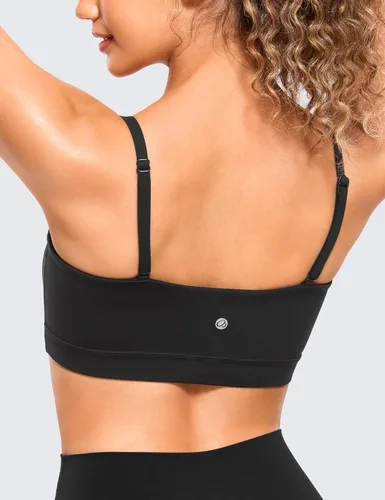 Vista 2 de CRZ YOGA Butterluxe - Brasier deportivo ajustable con tirantes delgados para mujer, con relleno, sin varillas, cuello cuadrado, para entrenamiento