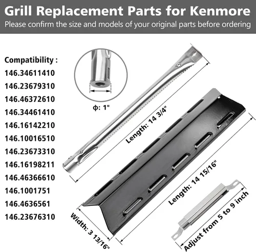 Vista 2 de Piezas de parrilla para Kenmore 146.34611410 146.05349710 146.46372610 146.16142210 146.34461410 146.10016510 146.16197210 57.5 in 16198211, kit