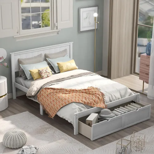 Vista 8 de SOFTSEA Cama de plataforma de tamaño individual con cabecero y estribo, marco de cama de madera maciza con soporte de listones de madera, marco