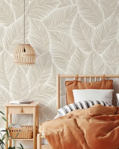 Vista 3 de Papel tapiz de hojas minimalistas, papel tapiz floral autoadhesivo extraíble, papel tapiz escandinavo para despegar y pegar