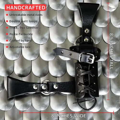 Vista 4 de Armory Replicas™ - Rana espada de cuero hecha a mano – Disfraz medieval LARP hebilla ajustable y cinturón de arma con cable soporte