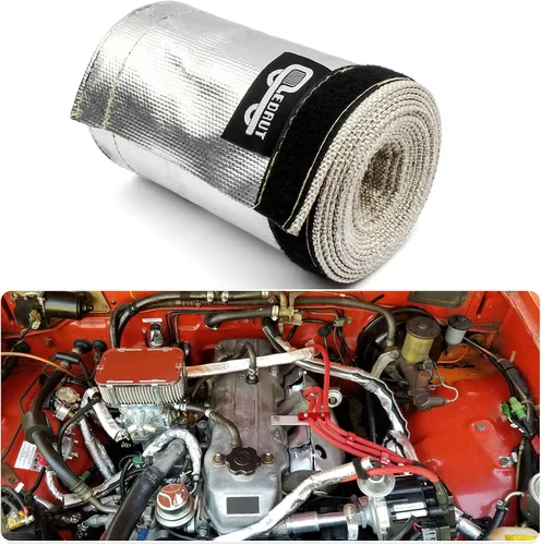 Vista 7 de Funda de calor aluminizada con protección térmica, línea de combustible, cable de calor, 1-1/2 pulgadas de diámetro interior x 10 pies con 20 bridas