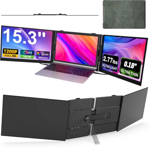 Vista 9 de Extensor de pantalla para laptop, monitor portátil ultrafino de 15.3 pulgadas FHD 1200P 16:10 para laptop, extensor ligero de monitor dual Plug &