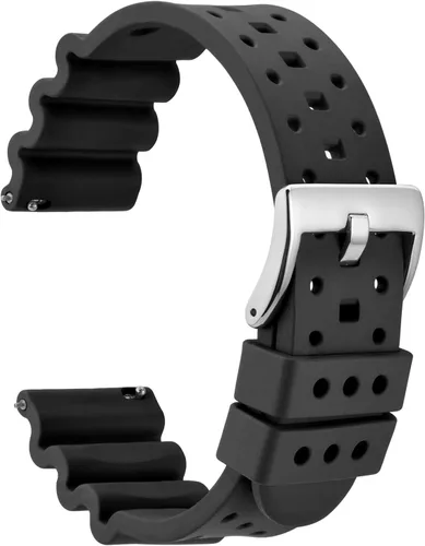 Vista 19 de WOCCI Correas de reloj de goma FKM ventiladas (no de silicona), correas de fluorogoma para relojes de buceo, liberación rápida, hebilla de acero