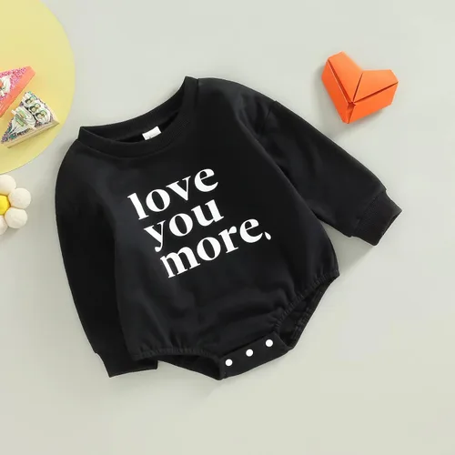 Vista 31 de Enterizo de manga larga con estampado de letras para bebés, niñas y niños