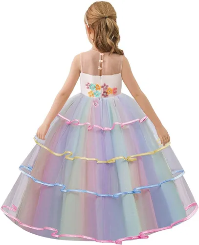 Vista 2 de Disfraz de unicornio para niñas, vestido largo de tul para Halloween, princesa, cumpleaños, concurso, boda, fiesta de Navidad