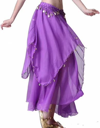 Vista 2 de ZLTdream, falda de chifón para danza del vientre para mujer con monedas.