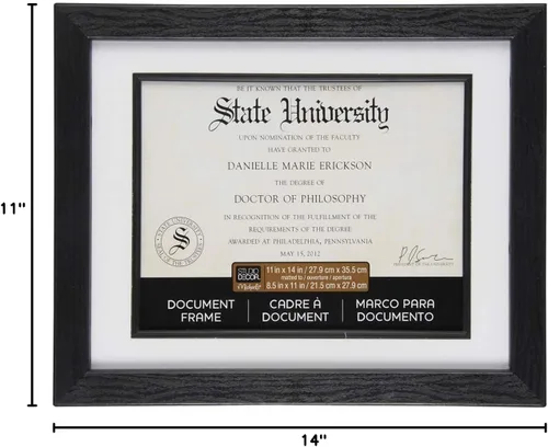 Vista 5 de Studio Décor - Marco de documentos negro de 8.5 x 11 pulgadas con paspartú, para mostrar diplomas, certificados y documentos, incluye accesorios