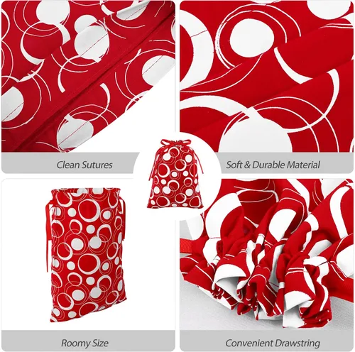 Vista 3 de MIMIND 6 bolsas de regalo de Navidad con cordón, tela de algodón rojo y blanco, bolsas de regalo de Navidad, bolsas reutilizables para fiestas
