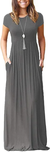 Vista 49 de DEARCASE - Vestido Maxi para Mujer de Manga Corta, Casual de Verano, Holgado, Liso, Cómodo, Vestidos Largos con Bolsillos 1-negro