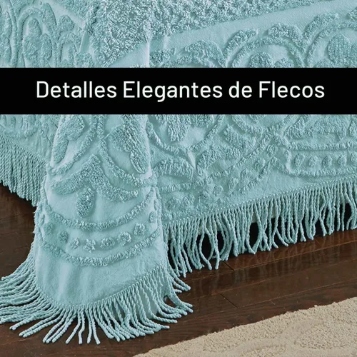 Vista 5 de Collections Etc Calista - Colcha ligera con borde de flecos de chenilla, Algodón, Verde, King