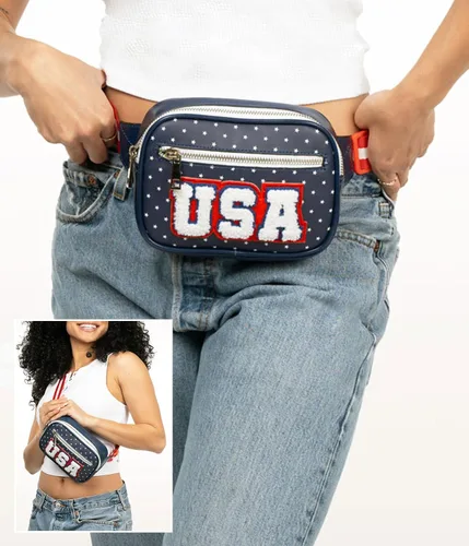 Vista 2 de Tipsy Elves American Flag Fanny Packs with Drink Holder - USA Fanny Pack for 4th of July BBQ, Pool Party and Events