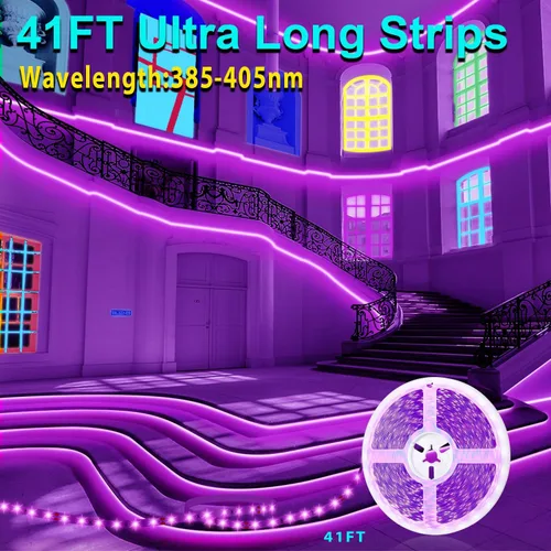 Vista 3 de Tira LED de luz negra de 41 pies, control de aplicación, fiesta brillante con control remoto, luz negra morada, luz UV para decoración de Halloween