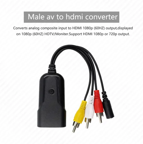 Vista 2 de Convertidor compuesto a HDMI, RCA AV a HDMI compatible 1080P con cable de alimentación de CC, para PS One, PS2, PS3, WII, WII U y SEGA Video