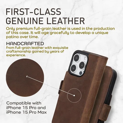 Vista 2 de Bayelon Cartera de cuero Cas para iPhone 15 Pro - Funda con tapa abatible, funda tipo cartera para iPhone 15 Pro, funda tipo cartera, función atril