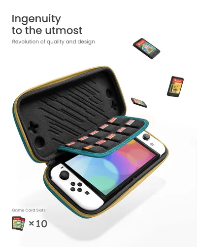 Vista 4 de tomtoc Funda de transporte delgada para Nintendo Switchmodelo OLED, funda protectora para interruptor con 10 cartuchos de juego, funda de viaje