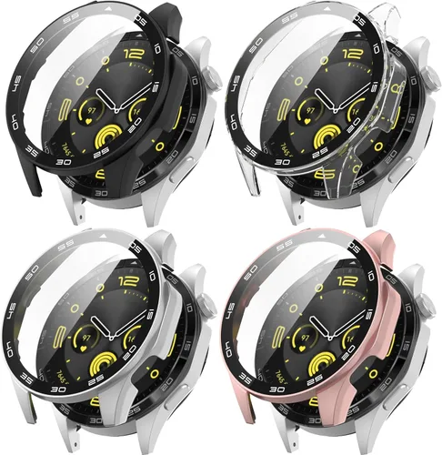 Vista 10 de FitTurn Funda rígida de policarbonato con protector de pantalla de vidrio templado a escala integrada compatible con Huawei Watch GT4