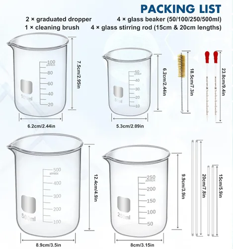 Vista 7 de FOUR E'S SCIENTIFIC Agitador magnético de 5 pulgadas con juego de vasos de vidrio, cilindro graduado, frasco de vidrio