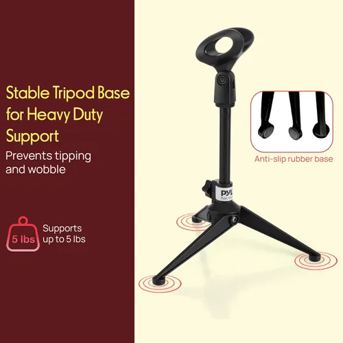 Vista 3 de Pyle - Soporte de micrófono de escritorio para trípode, altura ajustable de 4.7 a 8.7 pulgadas de alto con soporte de embrague resistente, peso de 5