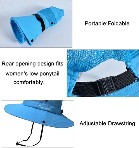 Vista 5 de NPQQUAN 1 y 2 sombreros de sol para mujeres y hombres de 3 pulgadas de ala ancha UPF 50+ sombreros de playa para pesca y pescador