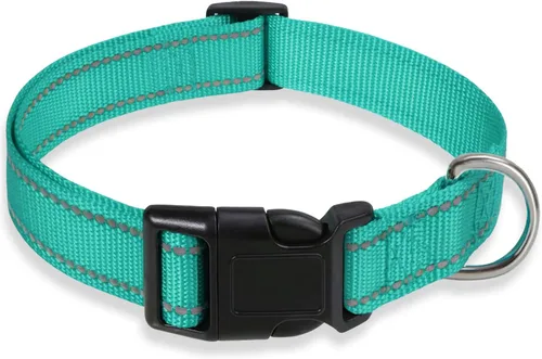 Vista 23 de Collar reflectante para perros con hebilla, collares de nailon ajustables de seguridad para perros pequeños, medianos y grandes, color negro XXS