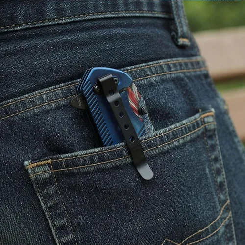 Vista 6 de SZCO 300583 - Cuchillo plegable EDC con mango de titanio American Eagle de 8.25 pulgadas con clip de bolsillo, rojo, blanco y azul
