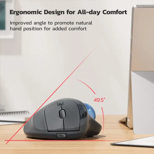 Vista 9 de Nulea M501 Ratón Trackball Inalámbrico, Ergonómico Recargable, Control Fácil con el Pulgar, Seguimiento Preciso y Suave, Conexión de 3 Dispositivos