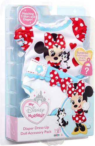 Vista 8 de My Disney Nursery Ropa y accesorios para muñecas de bebé, paquete de accesorios para pañales de Minnie inspirado en la querida Minnie Mouse