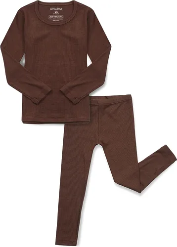 Vista 16 de AVAUMA Conjunto de pijama para bebés, niños y niñas, ajuste ceñido, con nervaduras, ropa de dormir para el estilo de vida diario Negro/Azul