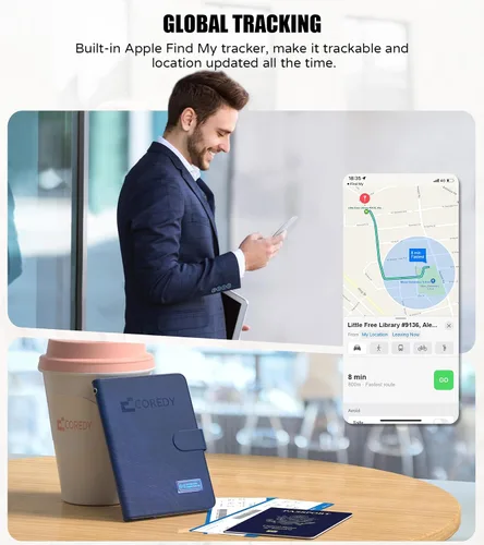 Vista 19 de Coredy Soporte para pasaporte con rastreador Bluetooth, funciona con Apple Find My (solo iOS), cubierta de pasaporte localizada, indicador de sonido
